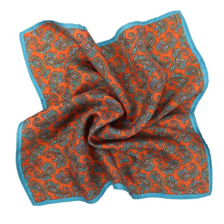 Orange Paisley Pocket Square